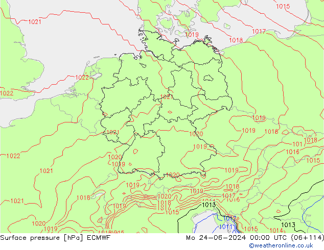 Surface pressure ECMWF Mo 24.06.2024 00 UTC