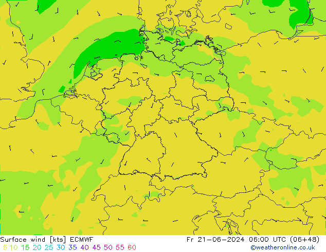 Vento 10 m ECMWF Sex 21.06.2024 06 UTC