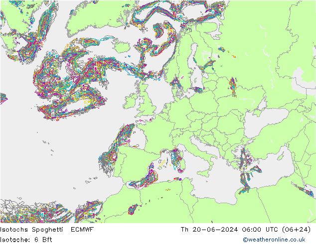 Isotachs Spaghetti ECMWF 星期四 20.06.2024 06 UTC