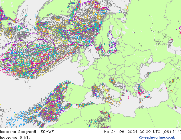 Isotachen Spaghetti ECMWF Mo 24.06.2024 00 UTC