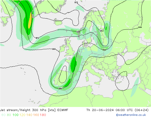 Jet stream/Height 300 hPa ECMWF Th 20.06.2024 06 UTC