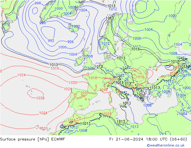 Atmosférický tlak ECMWF Pá 21.06.2024 18 UTC