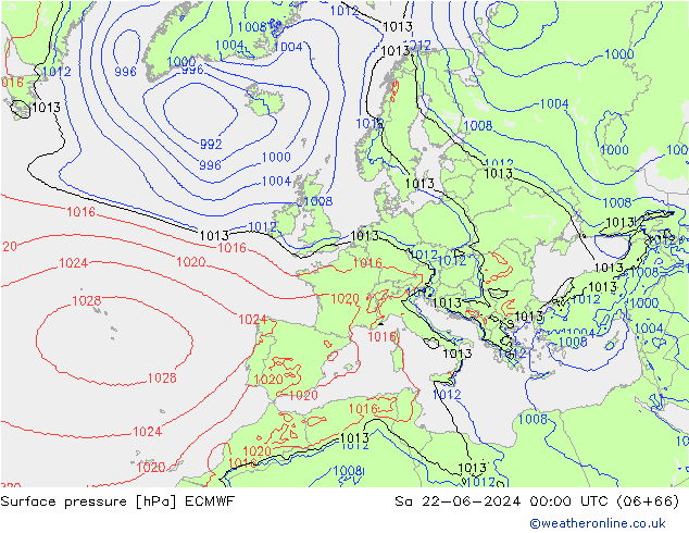 Pressione al suolo ECMWF sab 22.06.2024 00 UTC