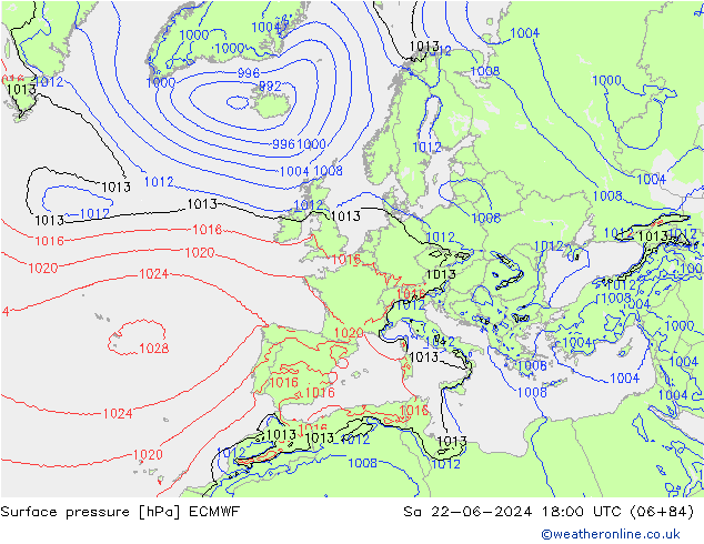 pressão do solo ECMWF Sáb 22.06.2024 18 UTC