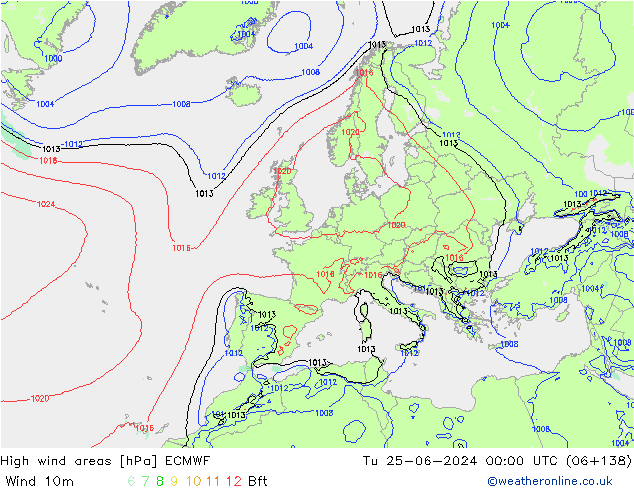 yüksek rüzgarlı alanlar ECMWF Sa 25.06.2024 00 UTC