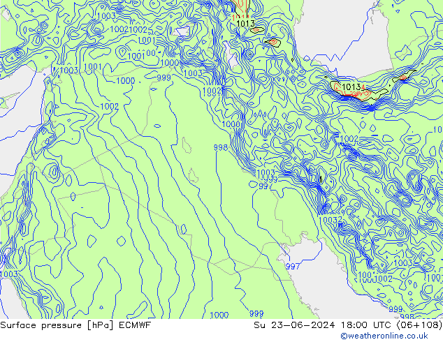 Atmosférický tlak ECMWF Ne 23.06.2024 18 UTC