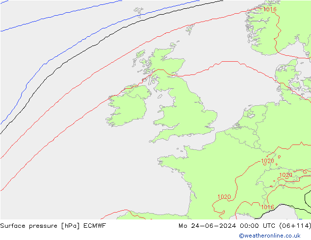 ciśnienie ECMWF pon. 24.06.2024 00 UTC