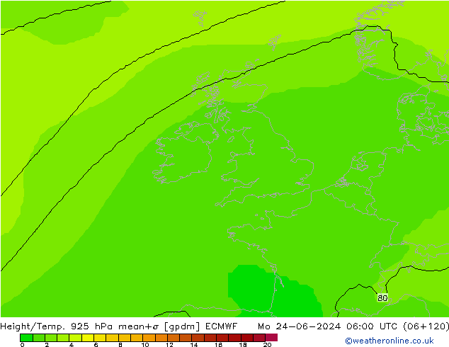 Height/Temp. 925 hPa ECMWF Mo 24.06.2024 06 UTC