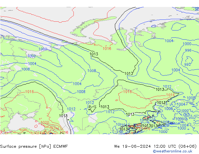 Surface pressure ECMWF We 19.06.2024 12 UTC