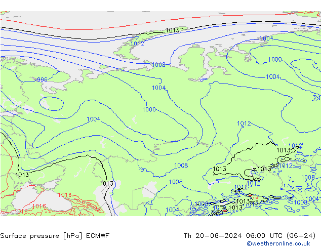 Luchtdruk (Grond) ECMWF do 20.06.2024 06 UTC