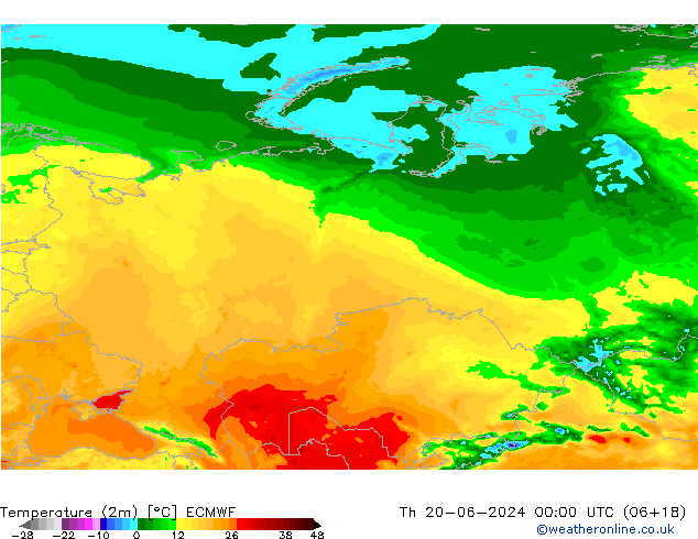 Sıcaklık Haritası (2m) ECMWF Per 20.06.2024 00 UTC