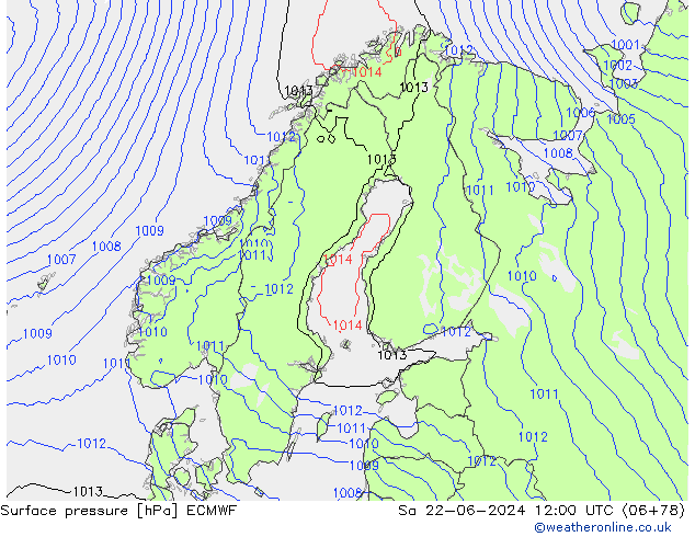 Surface pressure ECMWF Sa 22.06.2024 12 UTC