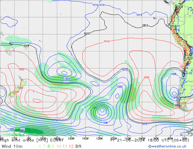 yüksek rüzgarlı alanlar ECMWF Cu 21.06.2024 18 UTC