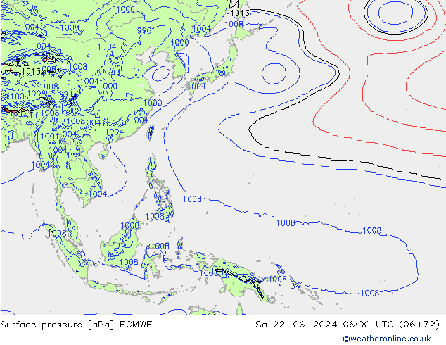 Surface pressure ECMWF Sa 22.06.2024 06 UTC