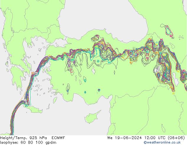 Height/Temp. 925 hPa ECMWF Qua 19.06.2024 12 UTC