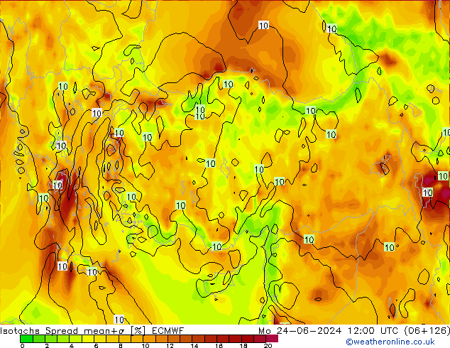 Isotachs Spread ECMWF Mo 24.06.2024 12 UTC