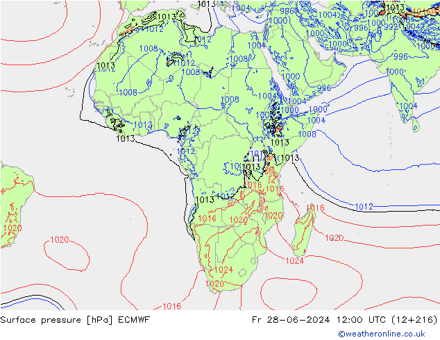 Bodendruck ECMWF Fr 28.06.2024 12 UTC