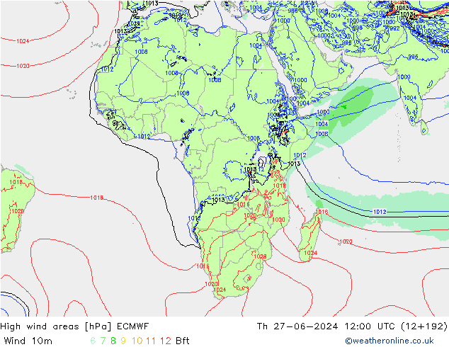 High wind areas ECMWF Th 27.06.2024 12 UTC