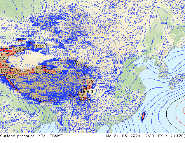 地面气压 ECMWF 星期一 24.06.2024 12 UTC