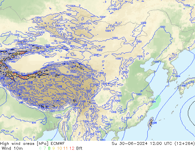 High wind areas ECMWF 星期日 30.06.2024 12 UTC