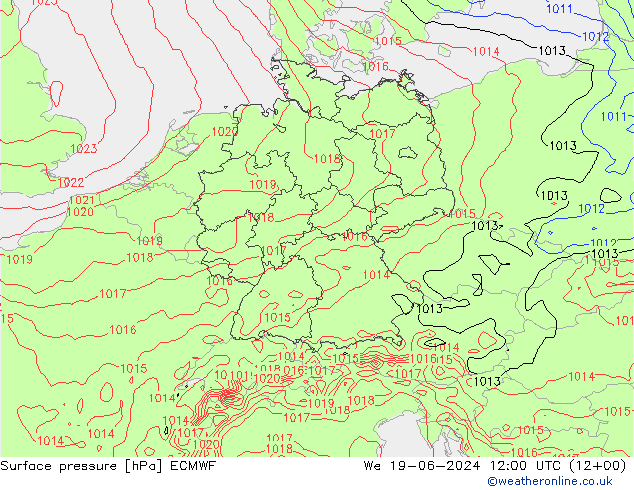 Bodendruck ECMWF Mi 19.06.2024 12 UTC