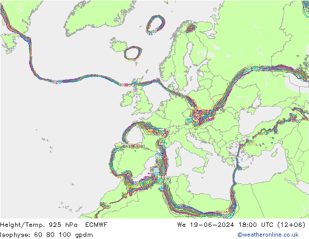 Geop./Temp. 925 hPa ECMWF mié 19.06.2024 18 UTC