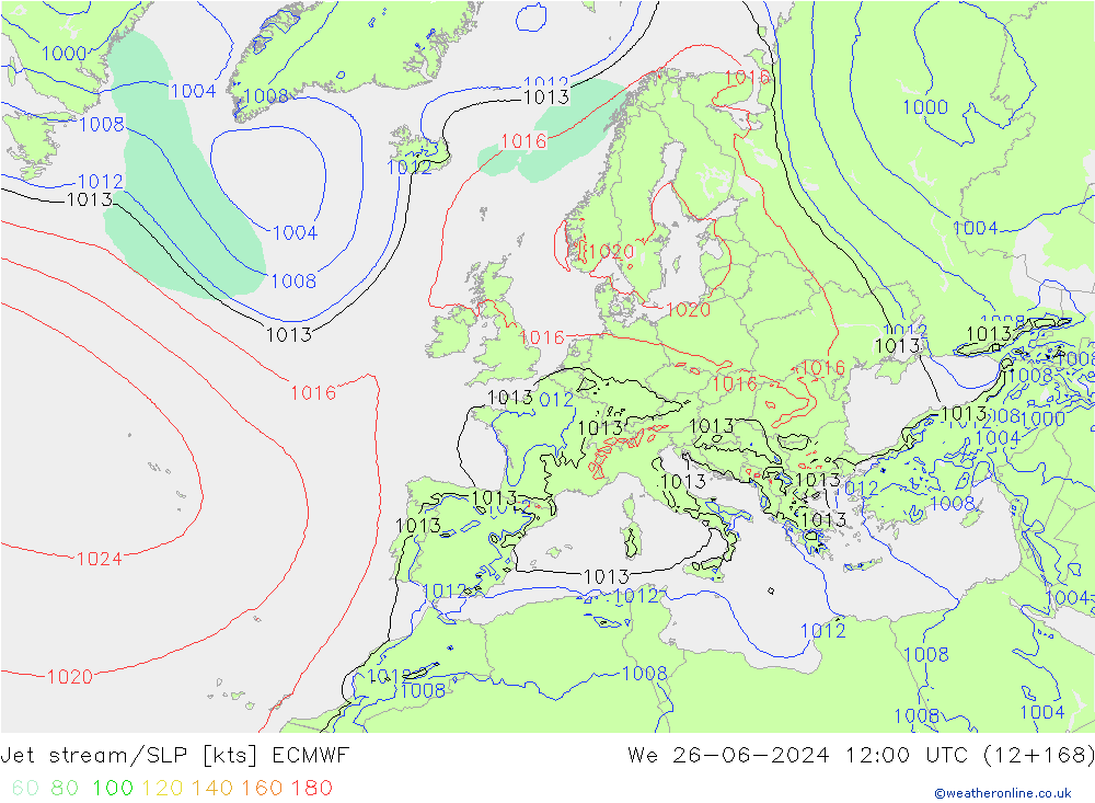 Straalstroom/SLP ECMWF wo 26.06.2024 12 UTC