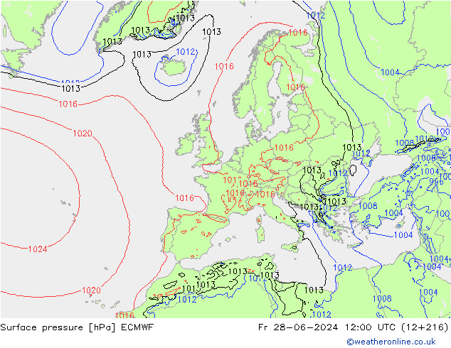 pression de l'air ECMWF ven 28.06.2024 12 UTC