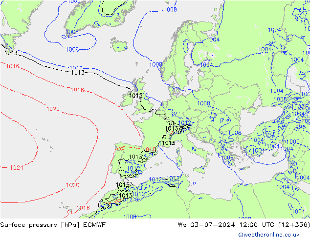 Surface pressure ECMWF We 03.07.2024 12 UTC