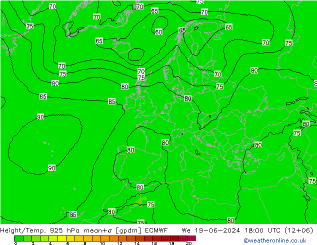 Height/Temp. 925 hPa ECMWF 星期三 19.06.2024 18 UTC