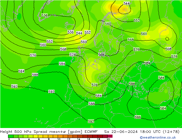 Height 500 hPa Spread ECMWF Sa 22.06.2024 18 UTC