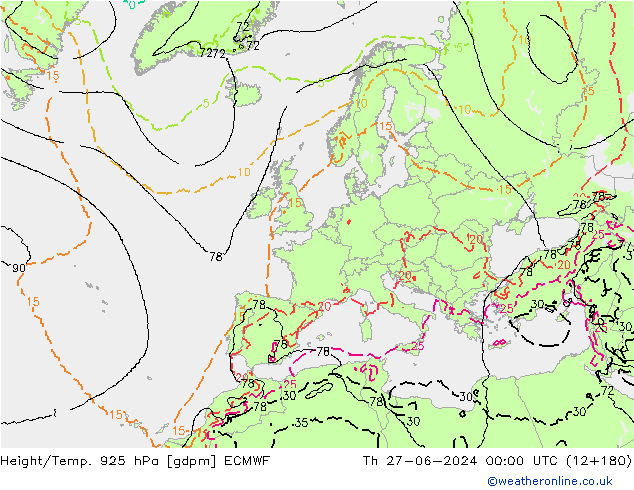 Height/Temp. 925 hPa ECMWF Do 27.06.2024 00 UTC