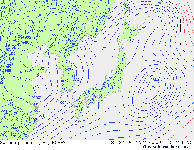 Surface pressure ECMWF Sa 22.06.2024 00 UTC