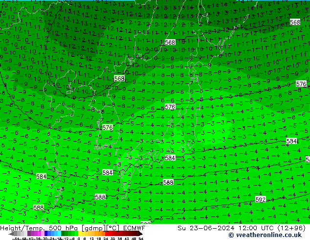 Yükseklik/Sıc. 500 hPa ECMWF Paz 23.06.2024 12 UTC