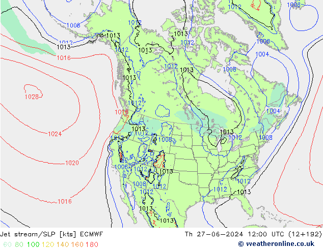 Jet Akımları/SLP ECMWF Per 27.06.2024 12 UTC