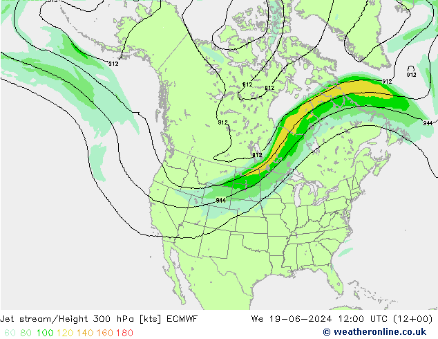 Corriente en chorro ECMWF mié 19.06.2024 12 UTC