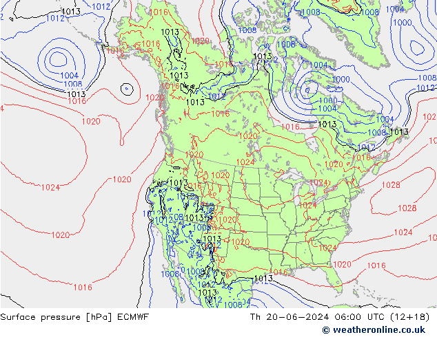 Pressione al suolo ECMWF gio 20.06.2024 06 UTC