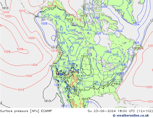 Surface pressure ECMWF Su 23.06.2024 18 UTC