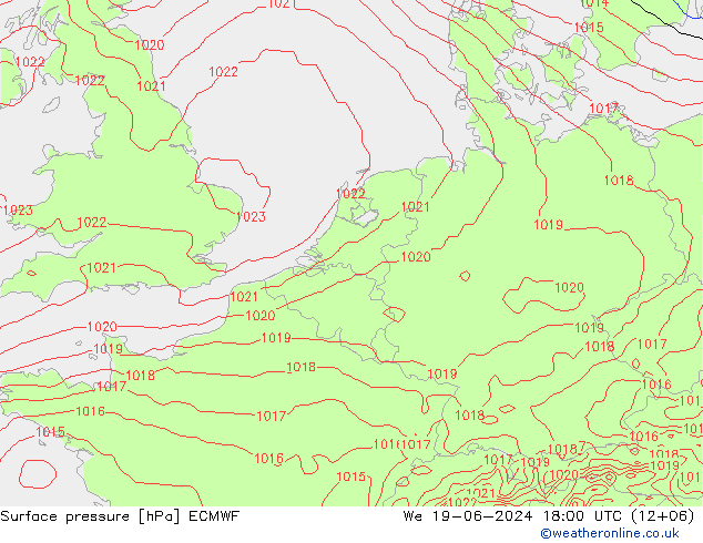 地面气压 ECMWF 星期三 19.06.2024 18 UTC
