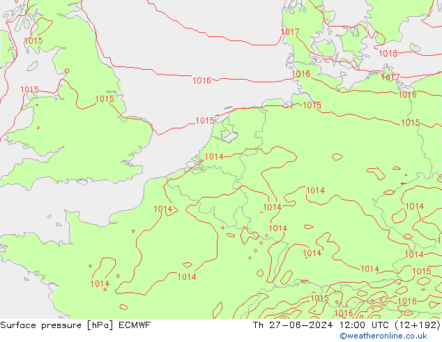 pressão do solo ECMWF Qui 27.06.2024 12 UTC