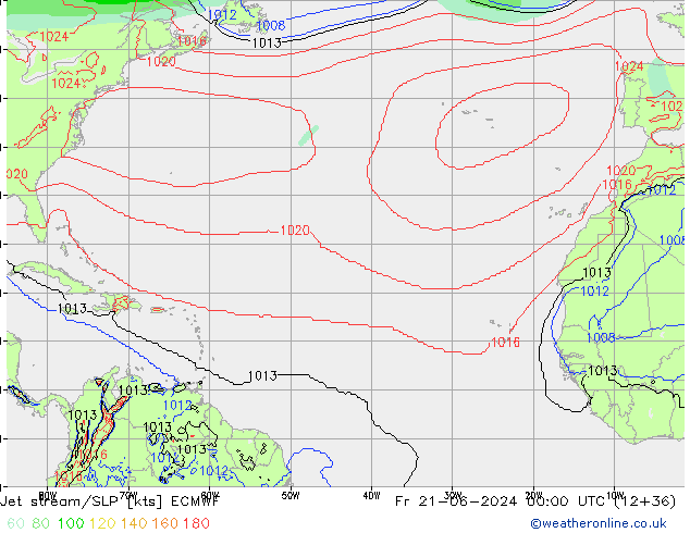 Jet Akımları/SLP ECMWF Cu 21.06.2024 00 UTC