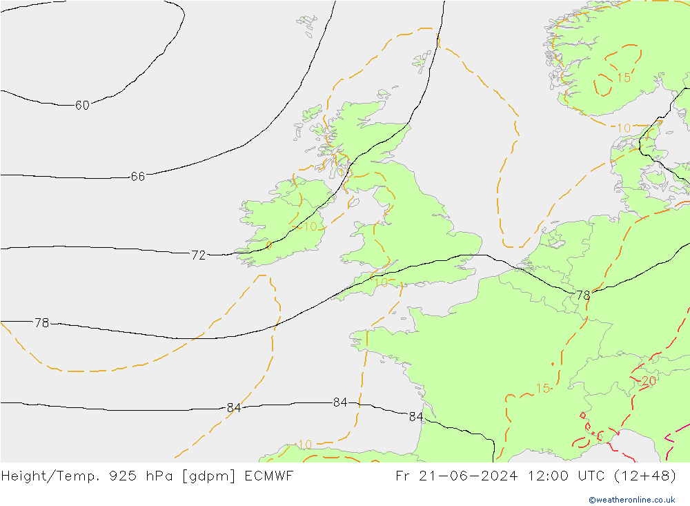 Height/Temp. 925 hPa ECMWF Sex 21.06.2024 12 UTC