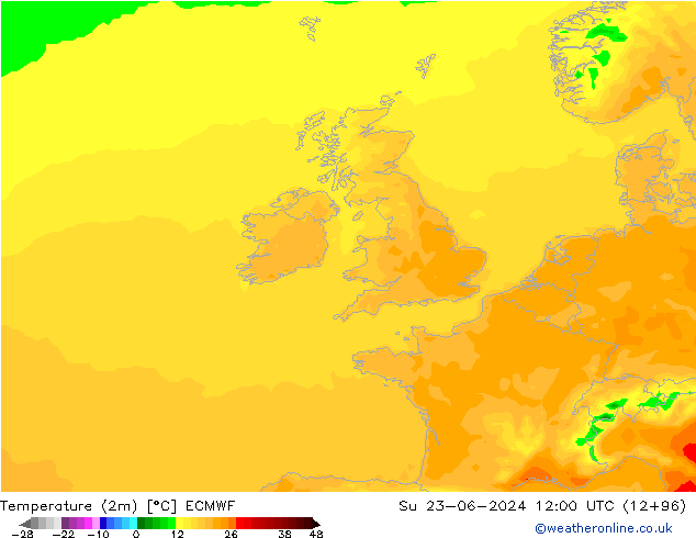 карта температуры ECMWF Вс 23.06.2024 12 UTC