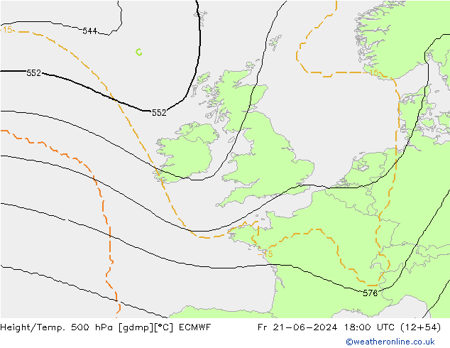 Hoogte/Temp. 500 hPa ECMWF vr 21.06.2024 18 UTC