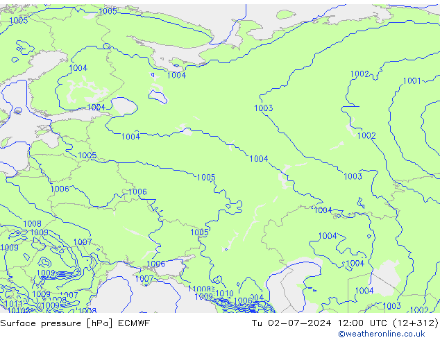 Surface pressure ECMWF Tu 02.07.2024 12 UTC