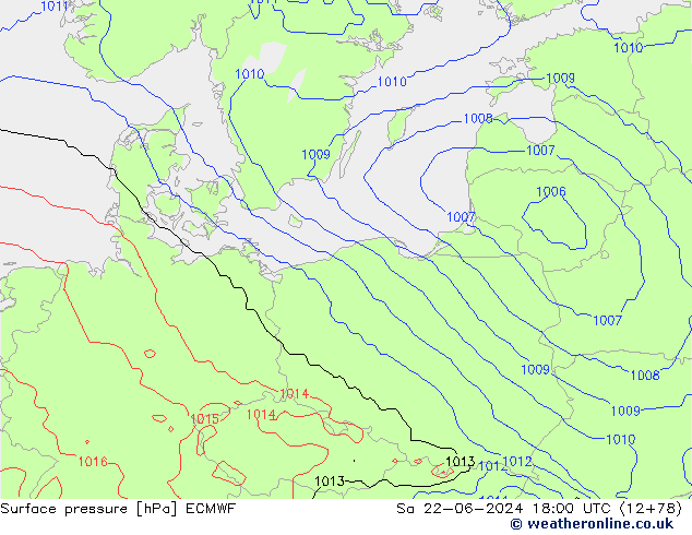 Surface pressure ECMWF Sa 22.06.2024 18 UTC