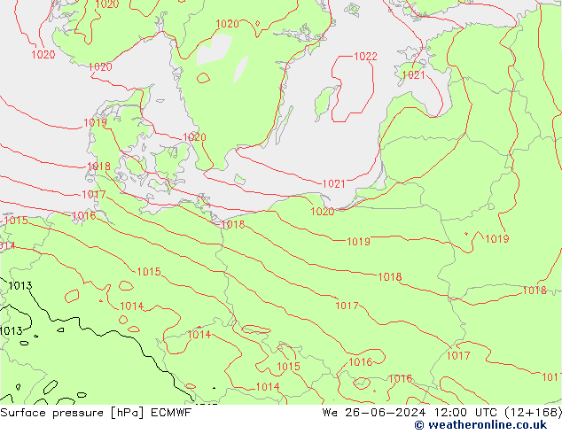 Surface pressure ECMWF We 26.06.2024 12 UTC