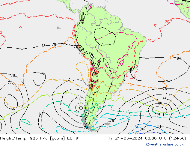 Height/Temp. 925 hPa ECMWF Fr 21.06.2024 00 UTC