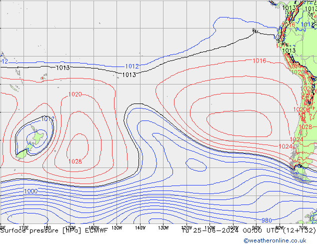 Surface pressure ECMWF Tu 25.06.2024 00 UTC