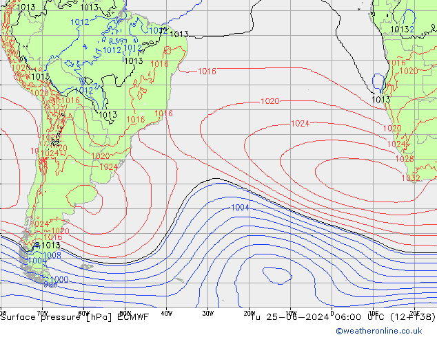 Atmosférický tlak ECMWF Út 25.06.2024 06 UTC